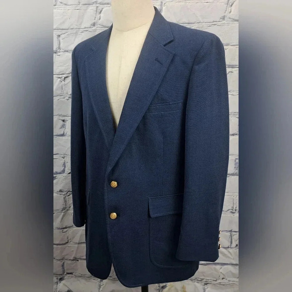 Vintage 80s 90s Stafford Men's Blazer Sport Coat Tailored in USA Blue 43R  42R - Picture 3 of 16